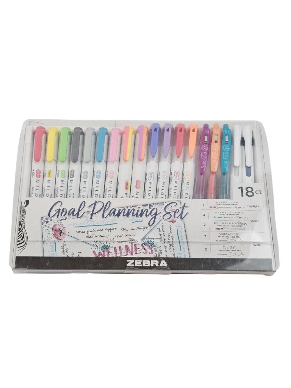 Zebra Goal Planning Set 18 Ct Midliners Sarasa Clip Blen Retractable NIP